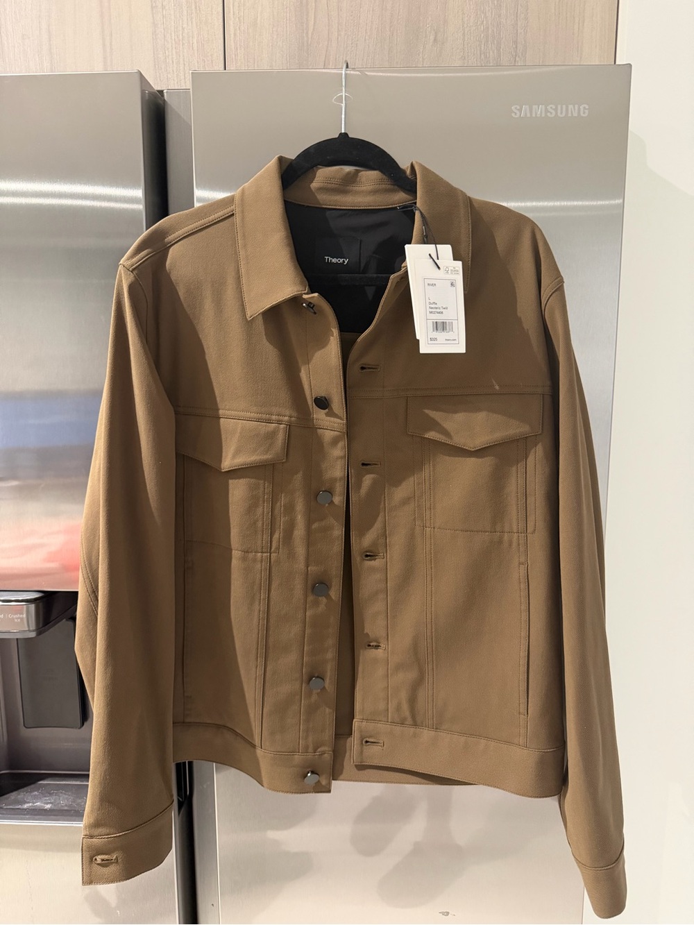 Theory "River Duffle" Neoteric Twill Jacket in Camel sz L